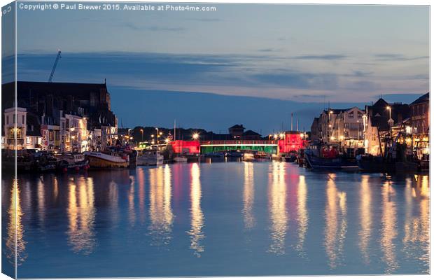  Weymouth Town Bridge at night Canvas Print by Paul Brewer