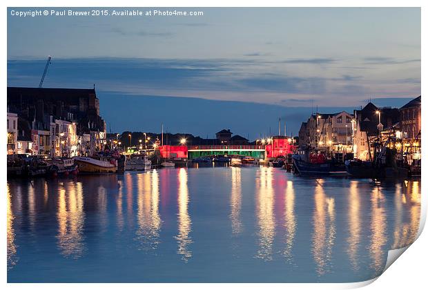  Weymouth Town Bridge at night Print by Paul Brewer