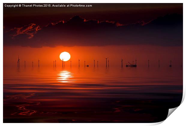 Windfarm sunset Print by Thanet Photos