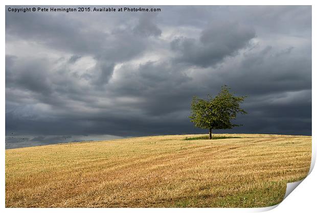 Stormy clouds and lone tree Print by Pete Hemington