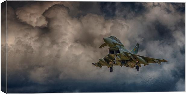 RAF Typhoon coming in to land at Coningsby Canvas Print by Nigel Jones