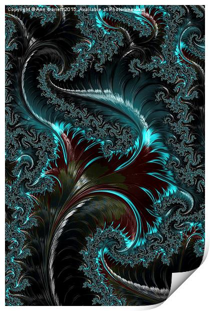 Turquoise on Black Fractal Print by Ann Garrett