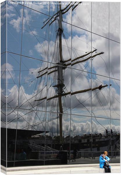  Reflections of tall ship Canvas Print by Derek Corner