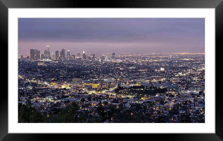 Los Angeles At Night From The Griffith Park Observ Framed Mounted Print by Belinda Greb