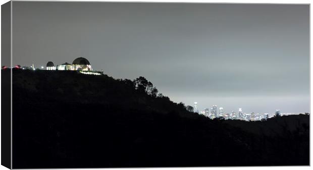 Griffith Park Observatory and Los Angles Skyline a Canvas Print by Belinda Greb