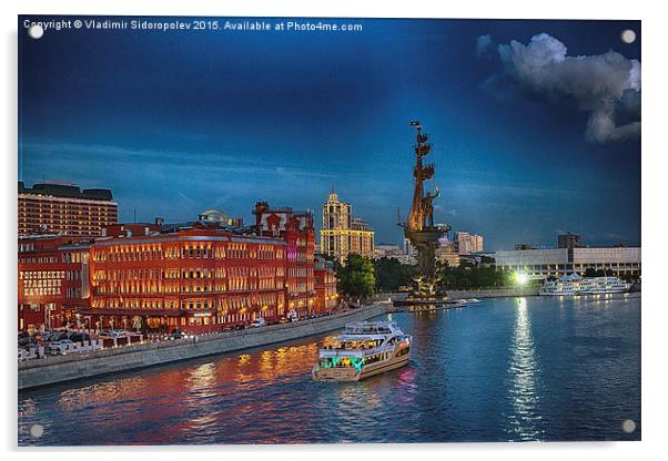 Moscow at night Acrylic by Vladimir Sidoropolev