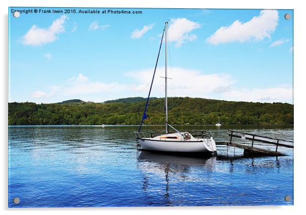 A yacht lies anchored on Windermere Acrylic by Frank Irwin