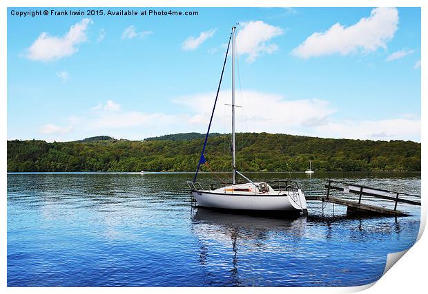 A yacht lies anchored on Windermere Print by Frank Irwin