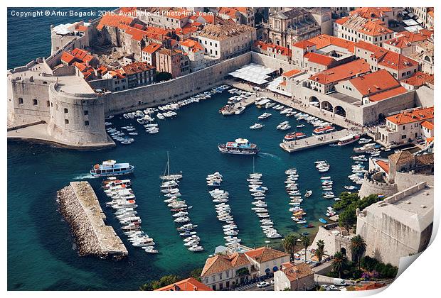 Marina in Old City of Dubrovnik Print by Artur Bogacki