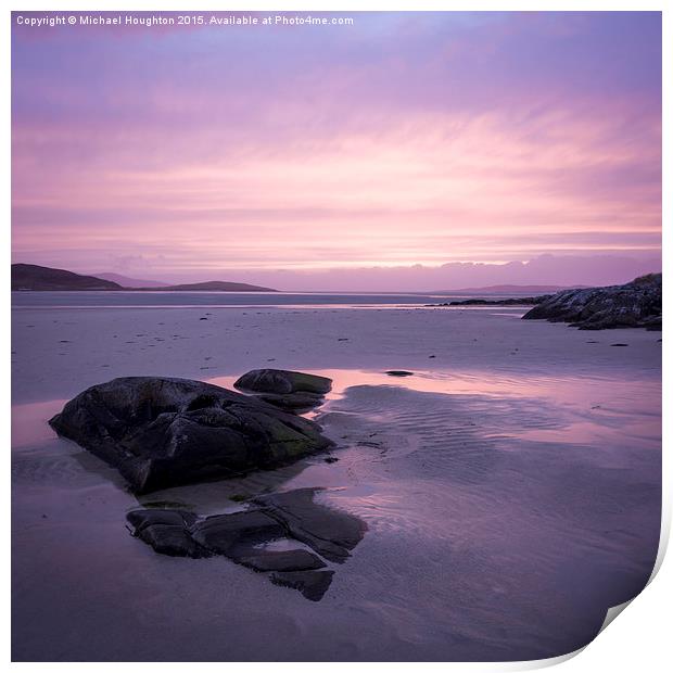 Pink sunset at Luskentyre Print by Michael Houghton