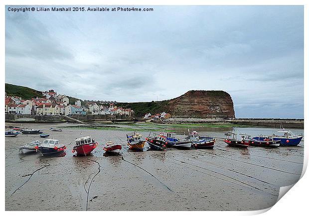  Staithes Harbour. Print by Lilian Marshall