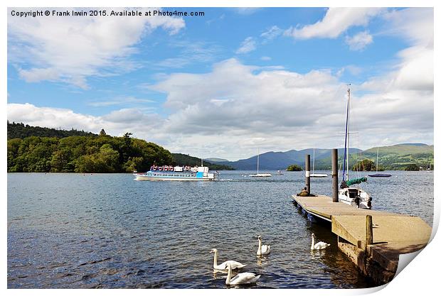  A cruise boat sails along Windermere Print by Frank Irwin