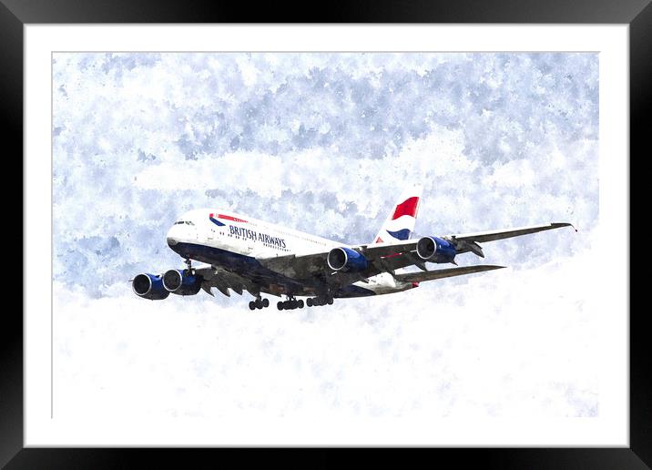 British Airways Airbus A380 Art Framed Mounted Print by David Pyatt