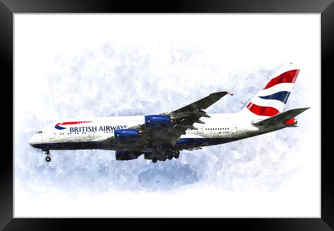 British Airways Airbus A380 Art Framed Print by David Pyatt