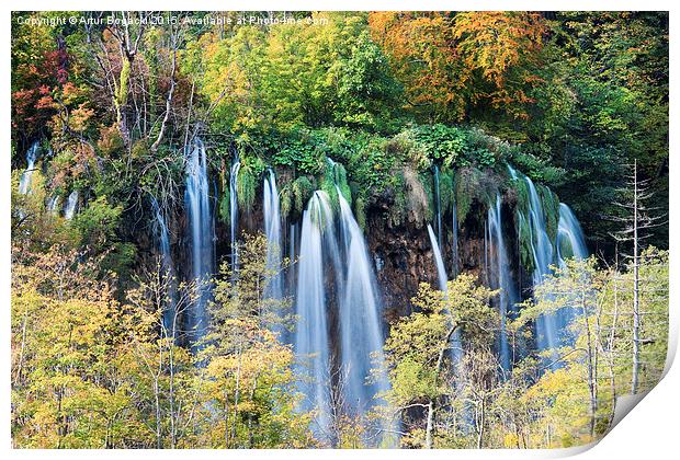 Autumn Foliage and Waterfall Print by Artur Bogacki