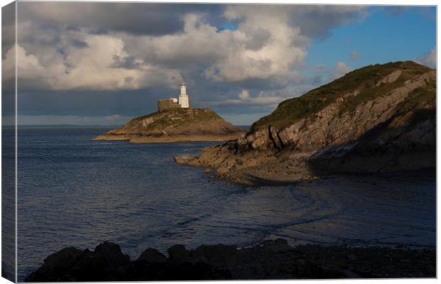 Mumbles lighthouse Swansea Bay Canvas Print by Leighton Collins