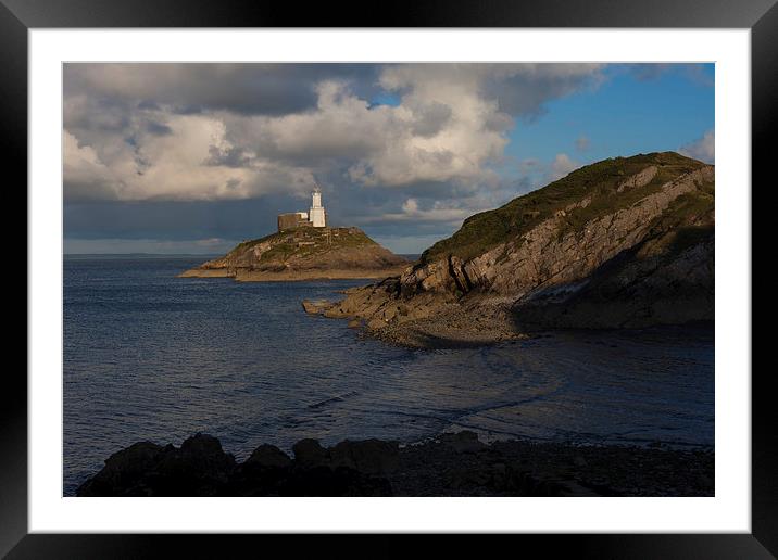 Mumbles lighthouse Swansea Bay Framed Mounted Print by Leighton Collins