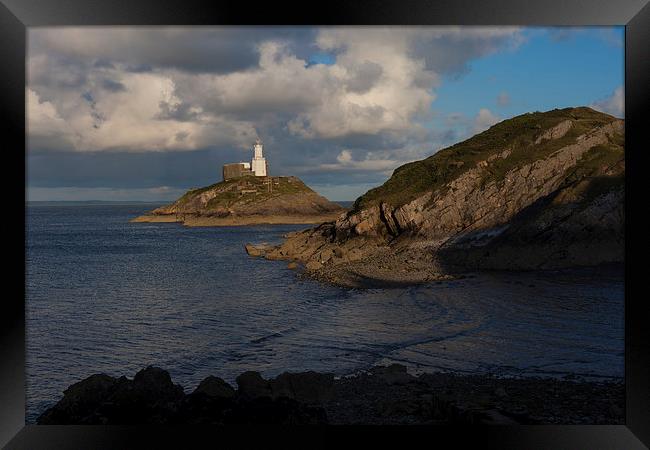 Mumbles lighthouse Swansea Bay Framed Print by Leighton Collins