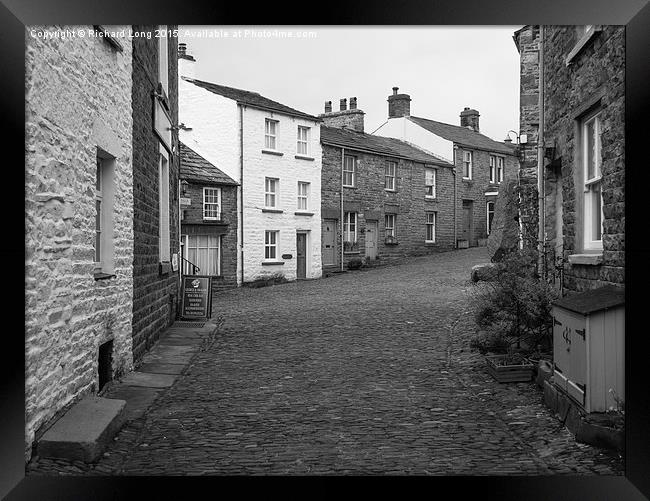  Monochrome Street view in the village of Dent Framed Print by Richard Long