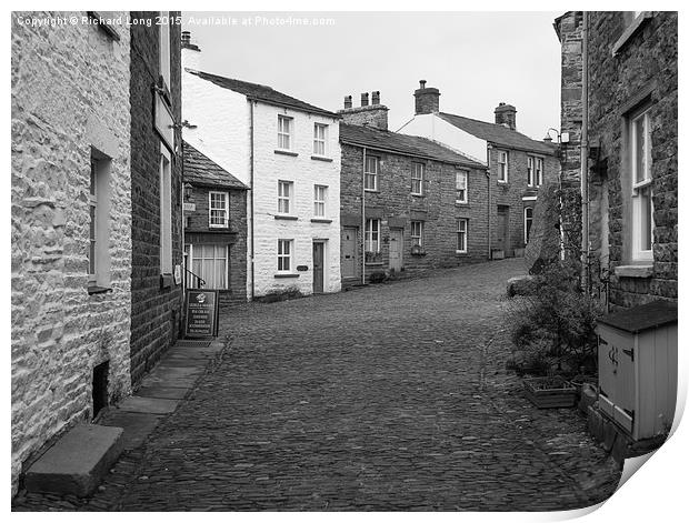  Monochrome Street view in the village of Dent Print by Richard Long