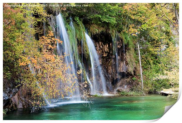 Autumn Waterfall with Turquoise Pool Print by Artur Bogacki