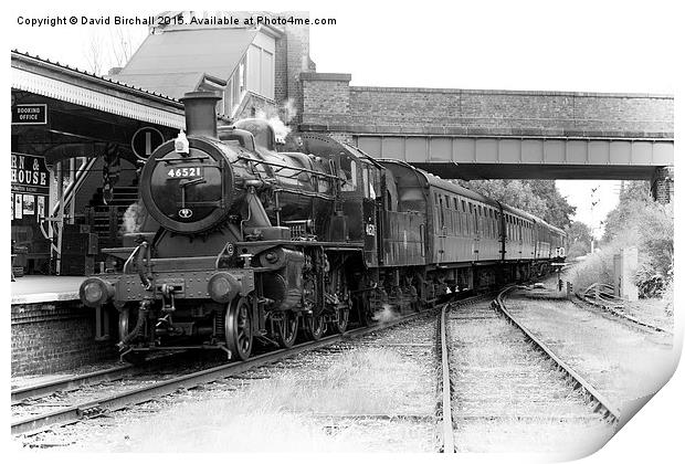 Steam locomotive 46521 at Quorn and Woodhouse. Print by David Birchall