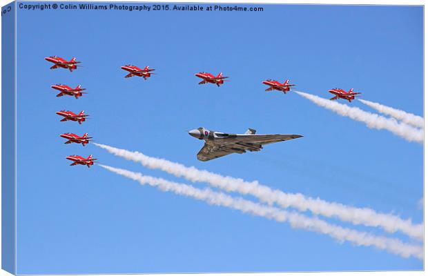   Final Vulcan flight with the red arrows 6 Canvas Print by Colin Williams Photography