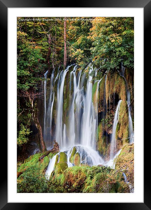 Waterfall in Autumn Forest Framed Mounted Print by Artur Bogacki