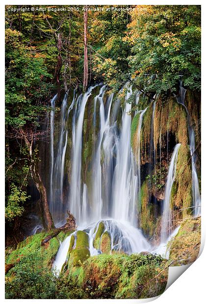 Waterfall in Autumn Forest Print by Artur Bogacki