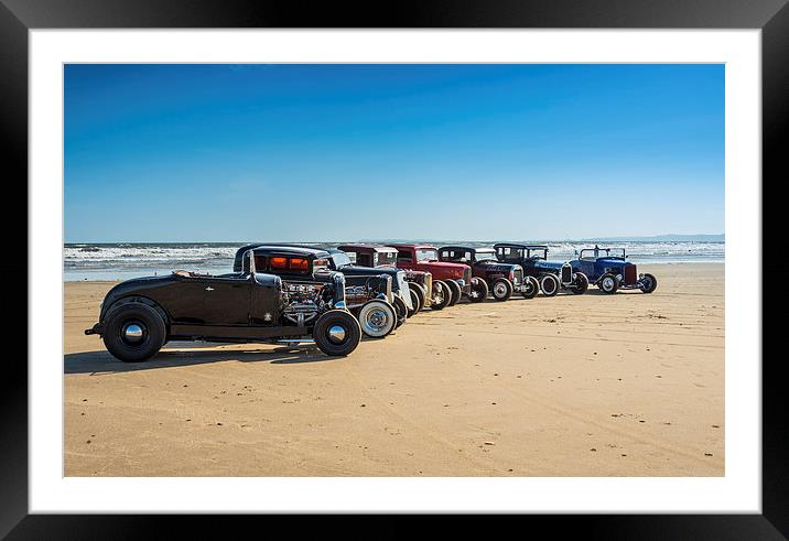 Hot rods on the beach Framed Mounted Print by Dean Merry