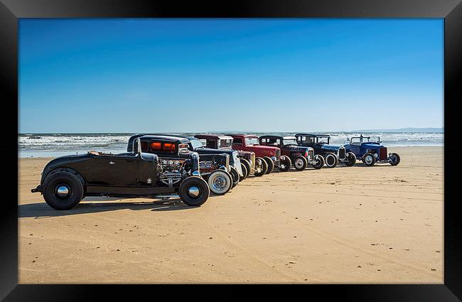 Hot rods on the beach Framed Print by Dean Merry