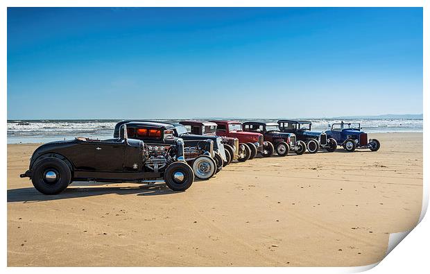 Hot rods on the beach Print by Dean Merry