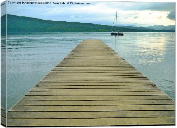  Still Water jetty in the Lake District on lake Wi Canvas Print by Andrew Heaps