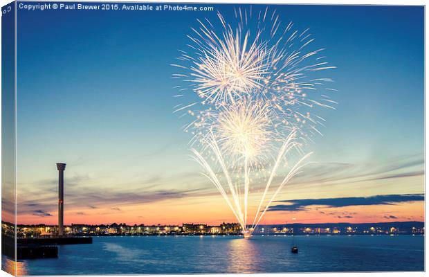  FIREWORKS IN WEYMOUTH Canvas Print by Paul Brewer