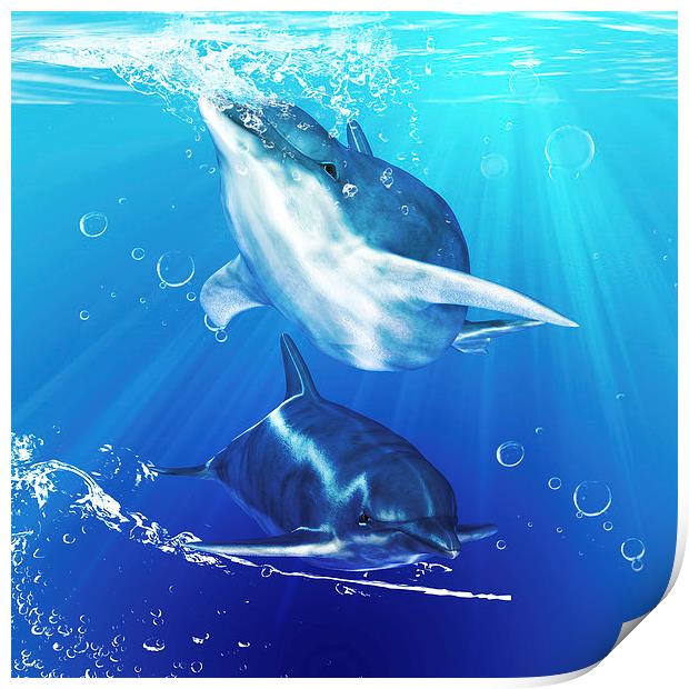 "Aquatic Harmony" Dolphin Wall Art Print by Tanya Hall