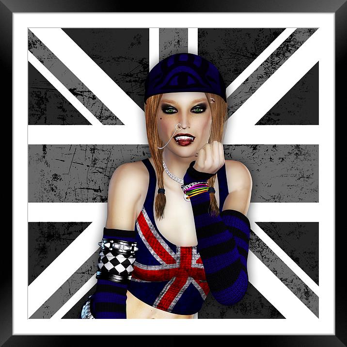 "Bad Attitude", RockFemale With Union Jack Framed Mounted Print by Tanya Hall