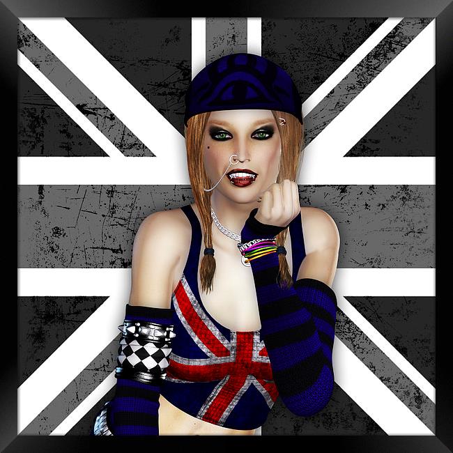 "Bad Attitude", RockFemale With Union Jack Framed Print by Tanya Hall