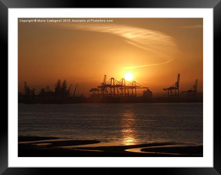 Working Giants Light Up In The Sunset Sky Framed Mounted Print by Marie Castagnoli