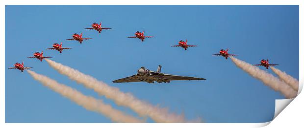  Avro Vulcan XH558 and the Red Arrows perform a fi Print by stuart bennett