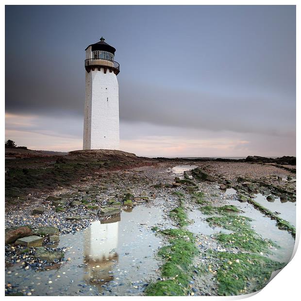 Southerness Lighthouse at Sunset Print by Maria Gaellman