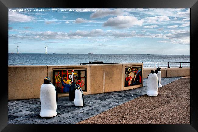    Penguin's On Holiday Framed Print by Marie Castagnoli