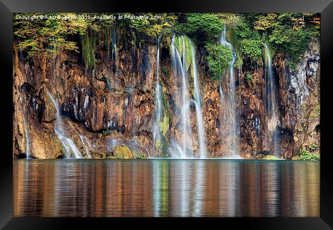 Waterfall and Reflections in Water Framed Print by Artur Bogacki