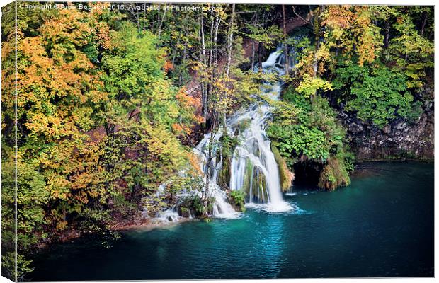 Waterfall and Lake in Autumn Forest Canvas Print by Artur Bogacki