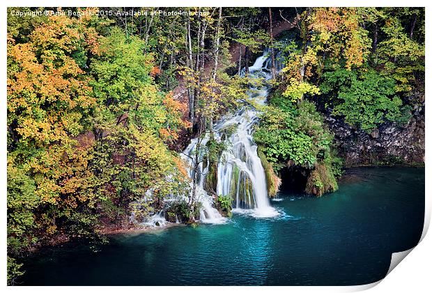 Waterfall and Lake in Autumn Forest Print by Artur Bogacki
