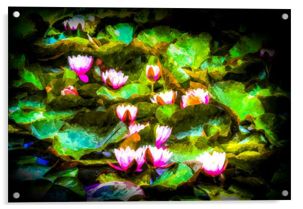 Water Lily Art Acrylic by David Pyatt