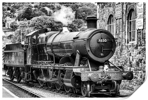 Black and white painting of Steam Train number 38 Print by Mary Fletcher