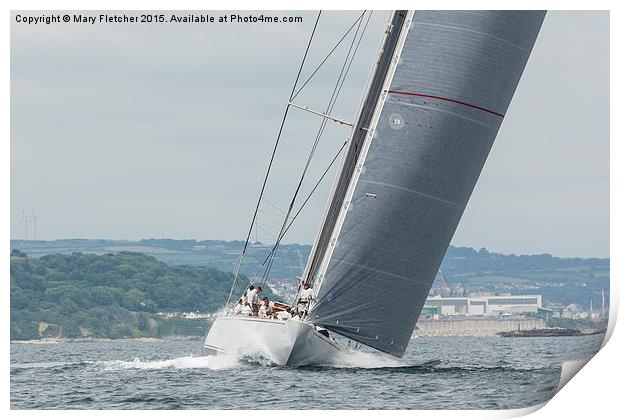  Ranger J Class Yacht racing in Falmouth Harbour Print by Mary Fletcher
