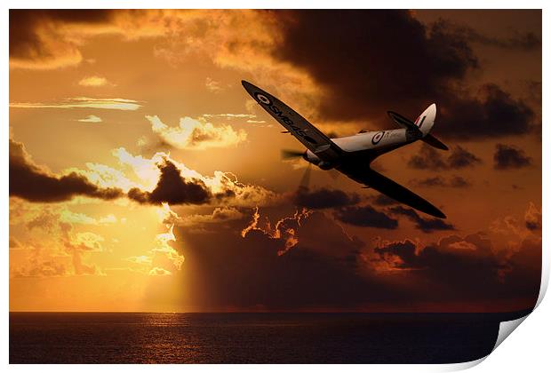 Spitfire Over The Water Print by J Biggadike