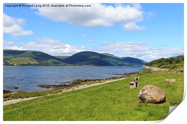  Seat with a View of Loch Long, Scotland Print by Richard Long