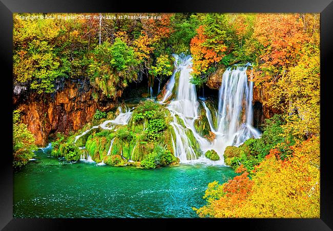 Waterfall in Autumn Forest Framed Print by Artur Bogacki